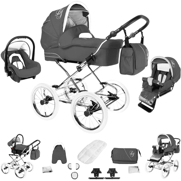 Bebebi Loving | 3 In 1 Kombi Kinderwagen Set | Nostalgie Kinderwagen Grey Tender 3 Bebebi Loving | 3 In 1 Kombi Kinderwagen Set | Nostalgie Kinderwagen Grey Tender