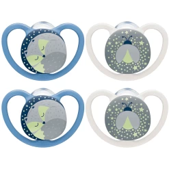 NUK Nachtschnuller Space Gr. 1, 0 - 6 Monate Silikon, Fuchs & Glühwürmchen, 4 Stück